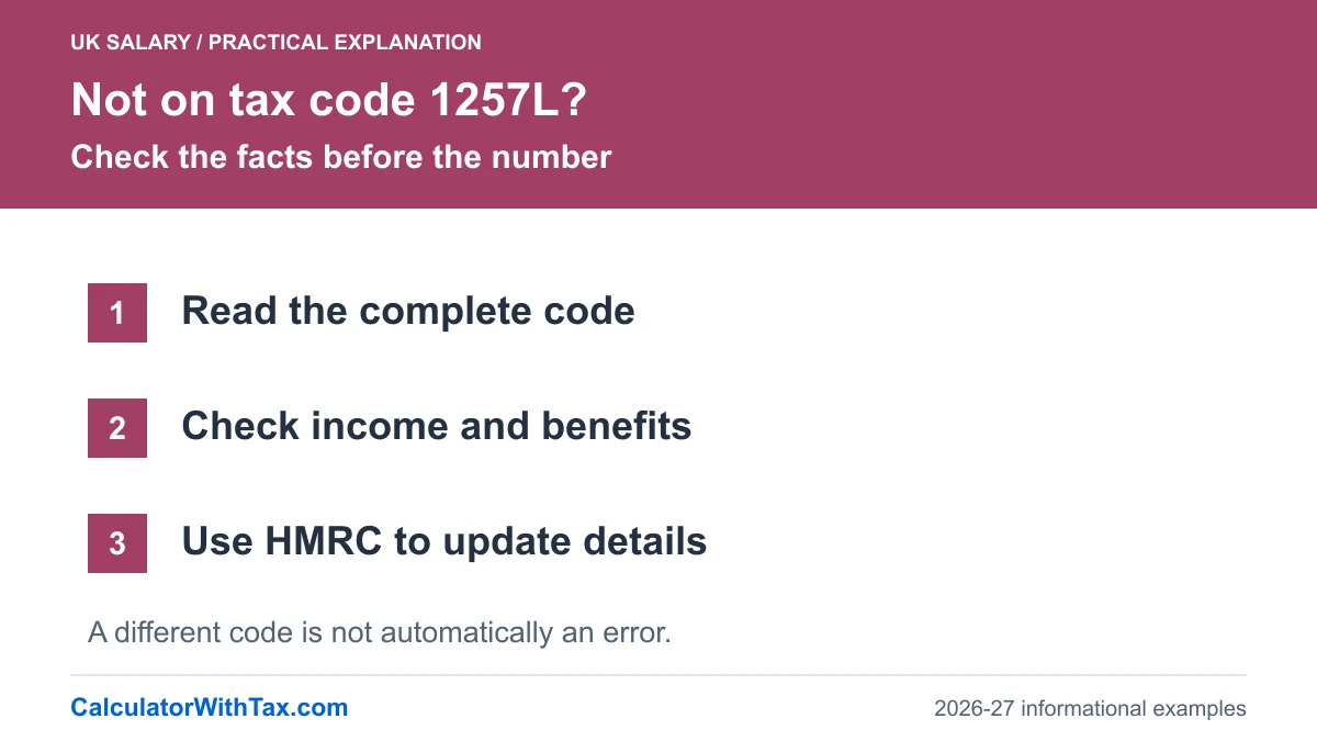 Three-step evidence checklist: read the complete code, check income and benefits, then use HMRC to update incorrect details.